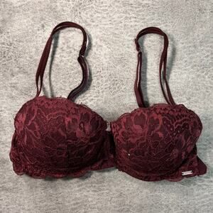 Victorias Secret Pink Maroon Lace Bra